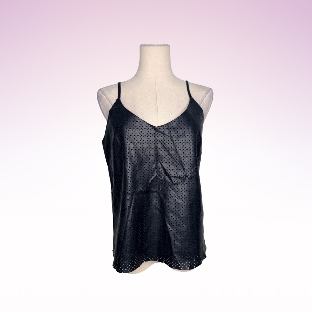 STELLA LUCE Faux Leather Black Top (Sz M)